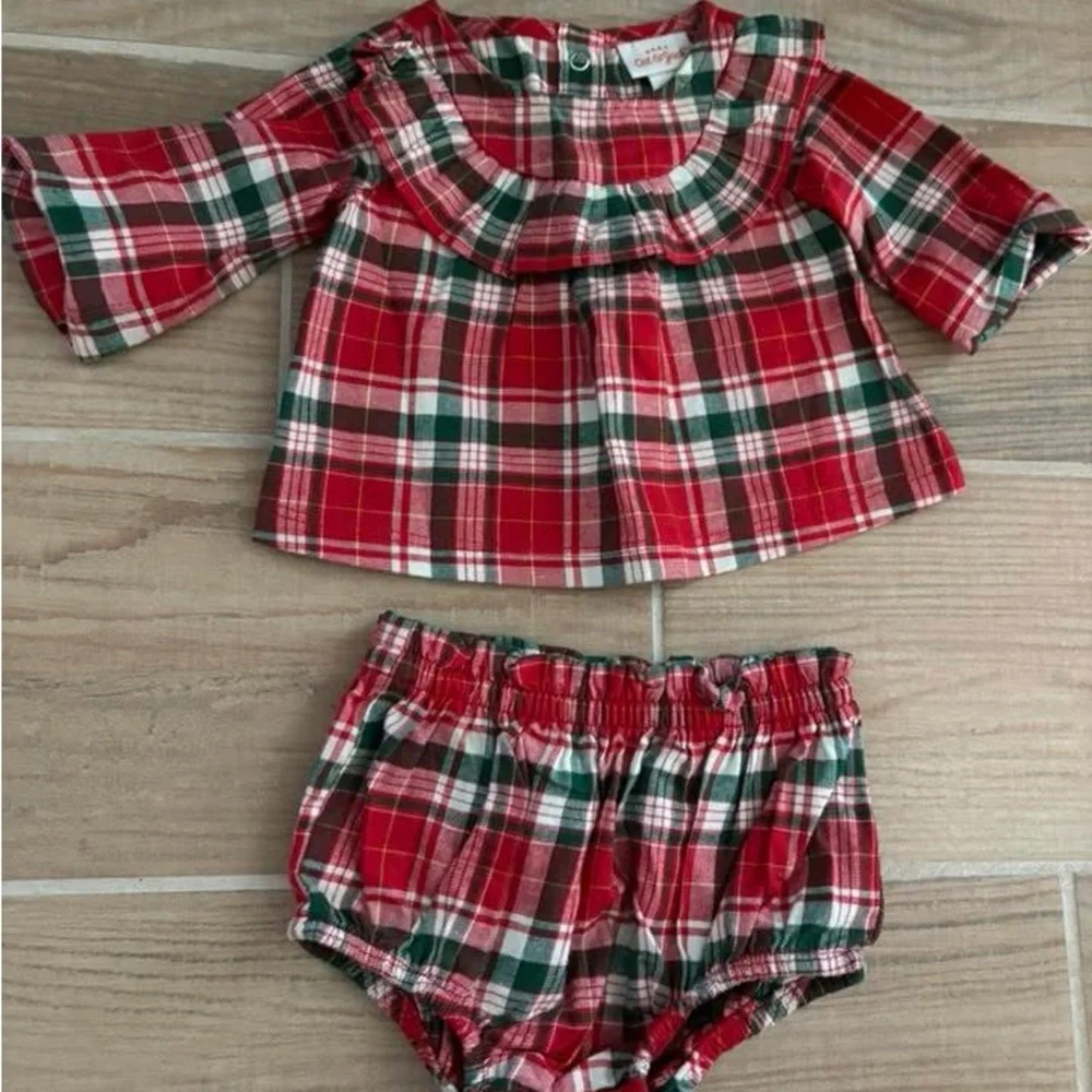Cat and Jack Christmas Plaid Top and Bloomer Set